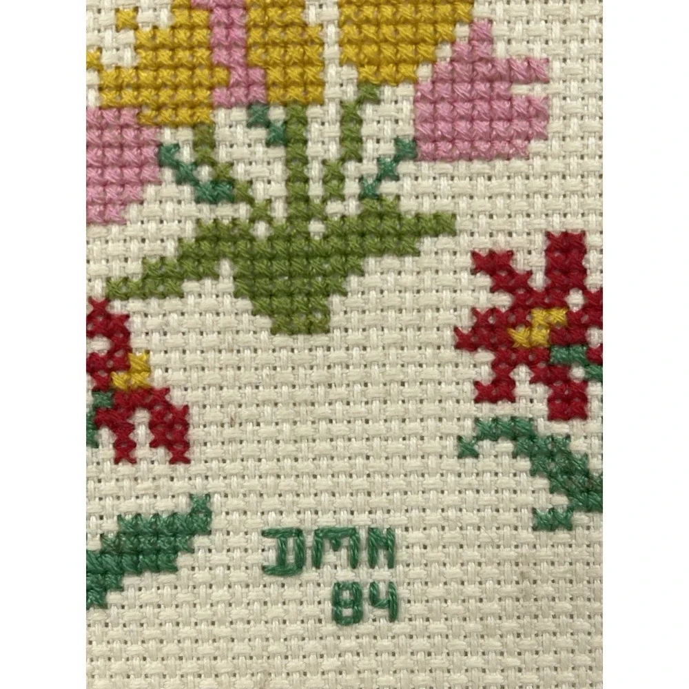 Vintage Cross Stitch Framed Quote Sunshine Love Girl Garden Floral 13x10